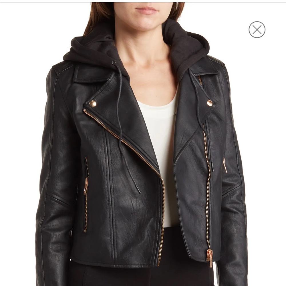Blank NYC Medium Vegan Leather Hooded Cropped Moto Jacket